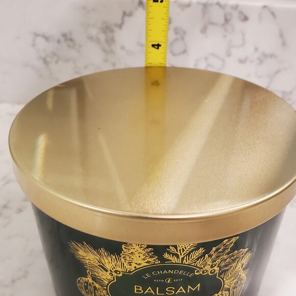 NEW Le Chandelle Balsam Fir 15 oz 3 Wick Candle Green Gold - Picture 4 of 5
